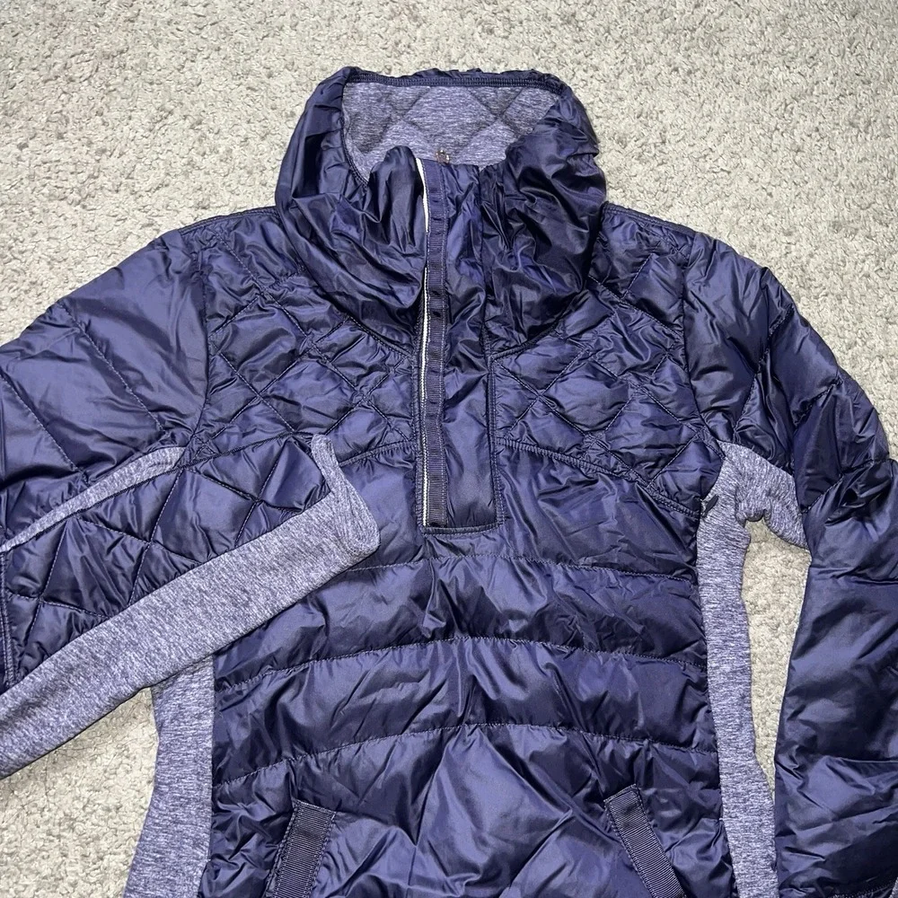LULULEMON DOWN FOR A RUN Goose Down Purple Puffer Pullover Jacket 1/4 Zip Size 4